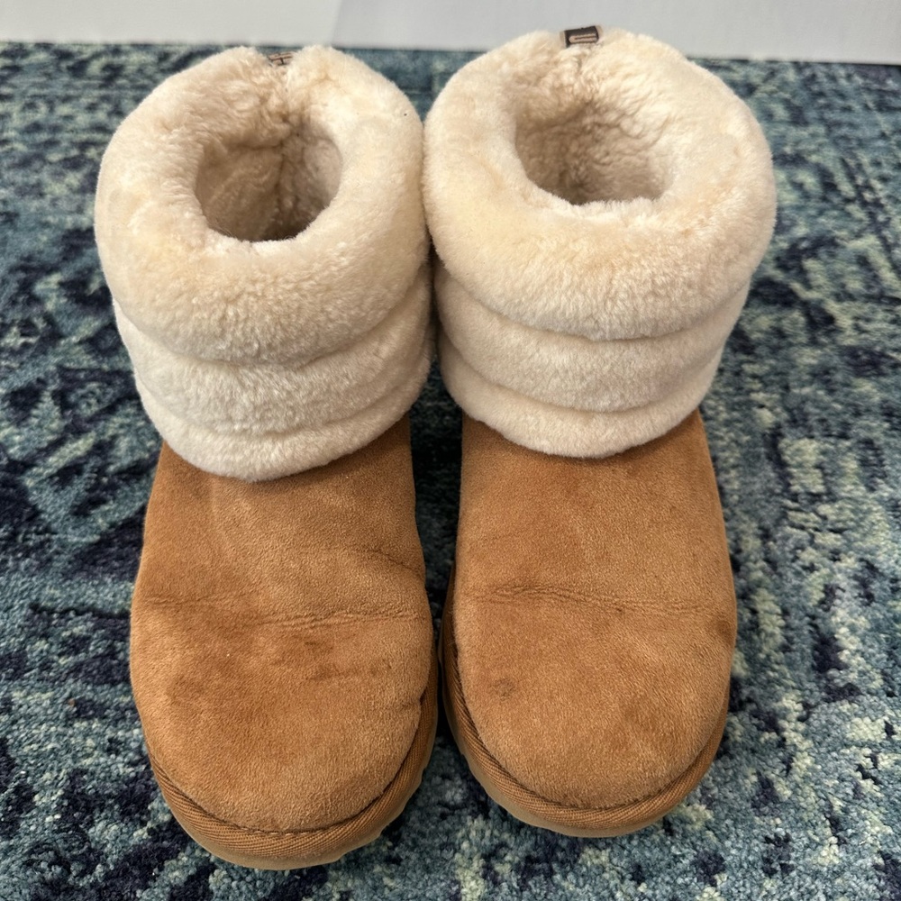 UGG Tan and Cream Ankle Boots with Sheepskin Cuff